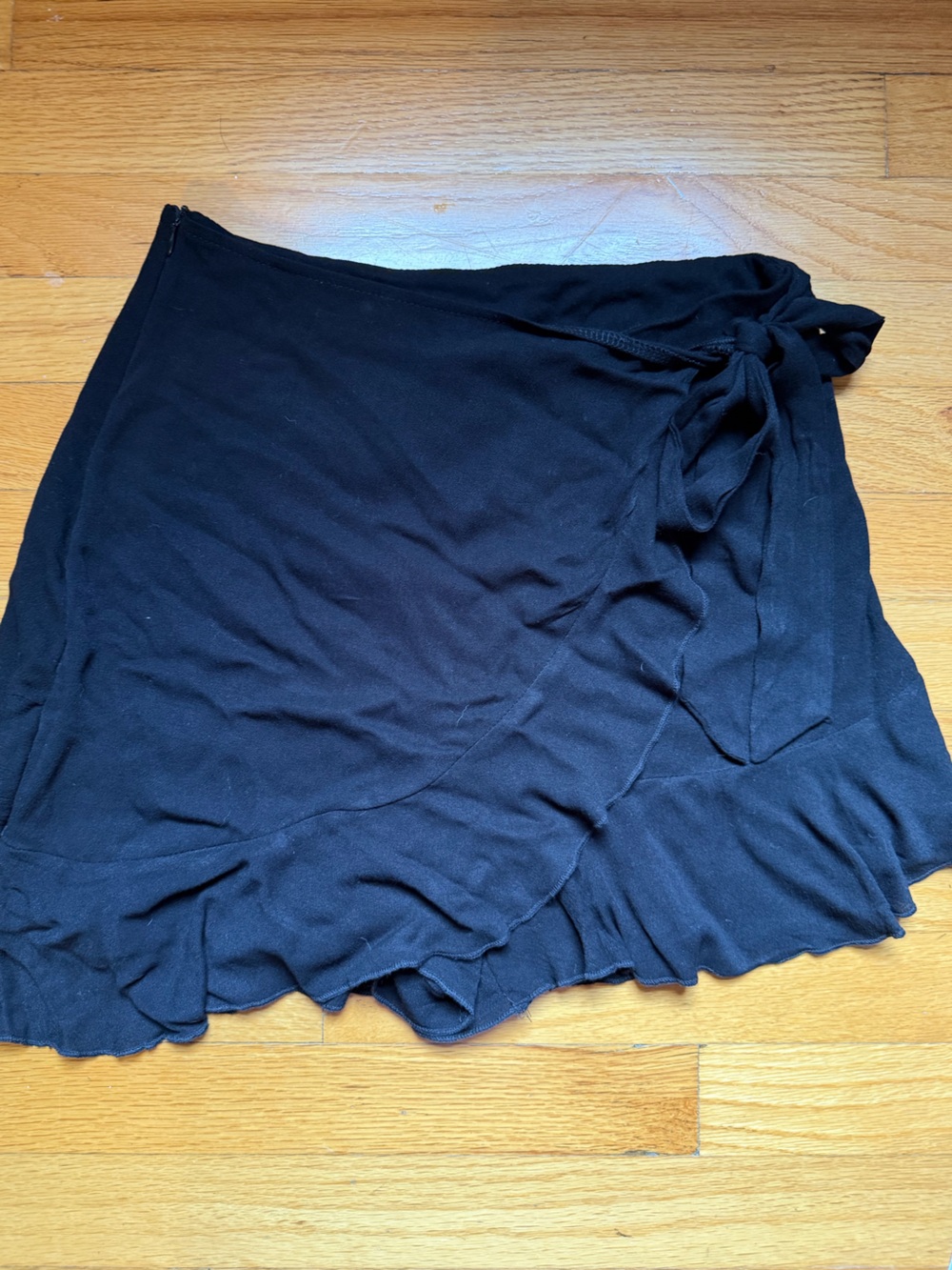 Black Faux Wrap Skirt with Side Tie and shorts underneath